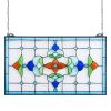 Stained Glass Window Panel, 26 x 16 in, Tiffany Style Hanging Transom Window Panel with Chain, Large Horizontal Rectangle Stain Glass