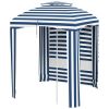 Chic Beach Umbrella, 5.8ft, Blue-White Stripe, Airy Windows, Ruffles, Portable