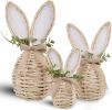 Set of 3 Easter Decorations for Home Table Centerpieces Rattan Bunny Set with Flowers Neutral Easter Decor