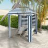 Chic Beach Umbrella, 5.8ft, Blue-White Stripe, Airy Windows, Ruffles, Portable