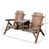 Adirondack Double Chair Loveseat with Ice Bucket, Wooden Rustic Outdoor Patio Furniture, Weather-Resistant
