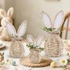 Set of 3 Easter Decorations for Home Table Centerpieces Rattan Bunny Set with Flowers Neutral Easter Decor