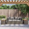 Garden Side Table Grey and Brown PE rattan and solid acacia wood