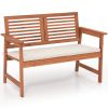 2-Person Solid Wood Patio Bench with Backrest and Cushion - Gallery View 1 of 9