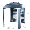Chic Beach Umbrella, 5.8ft, Blue-White Stripe, Airy Windows, Ruffles, Portable